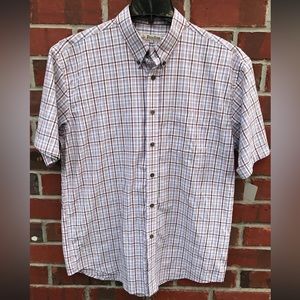 Foxfire Men’s Button Down Short Sleeve Shirt  L Large Blue Multicolor Plaid